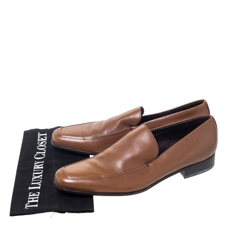 Pre Owned Salvatore Ferragamo Tan Leather Slip On Loafers Size 43