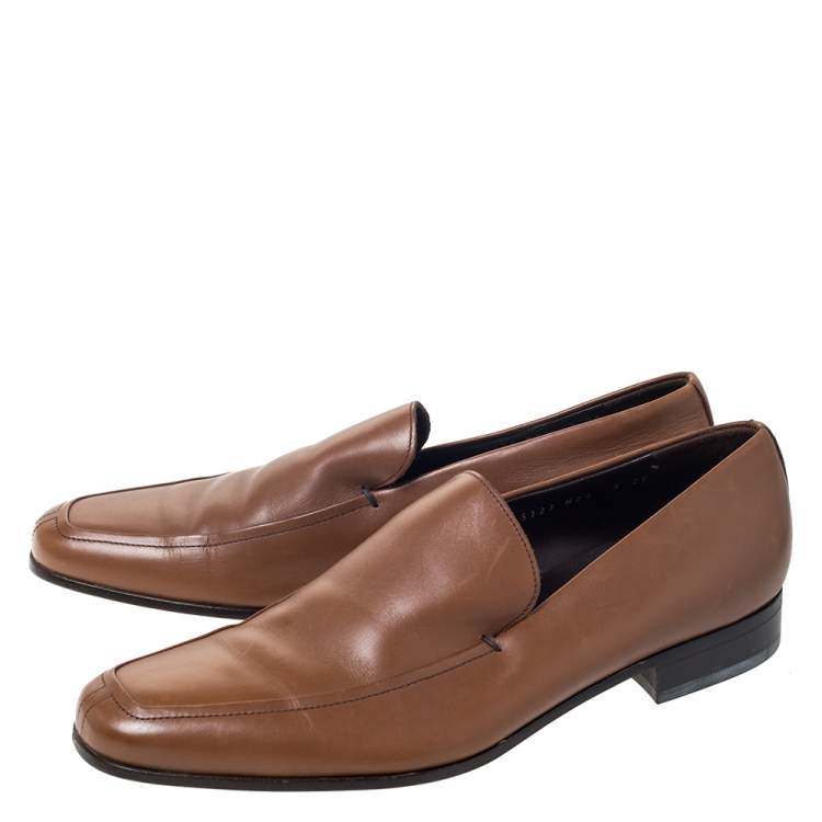 Pre Owned Salvatore Ferragamo Tan Leather Slip On Loafers Size 43