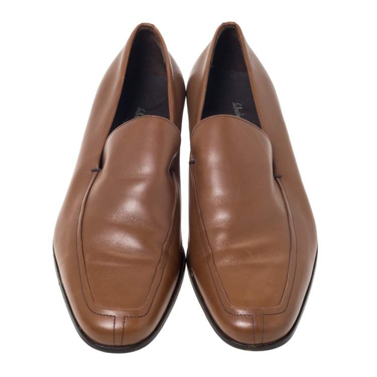 Pre Owned Salvatore Ferragamo Tan Leather Slip On Loafers Size 43