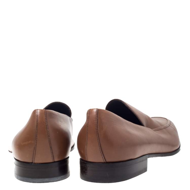 Pre Owned Salvatore Ferragamo Tan Leather Slip On Loafers Size 43