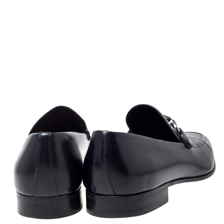 Pre Owned Salvatore Ferragamo Black Leather Horsebit Slip On Loafers Size 44