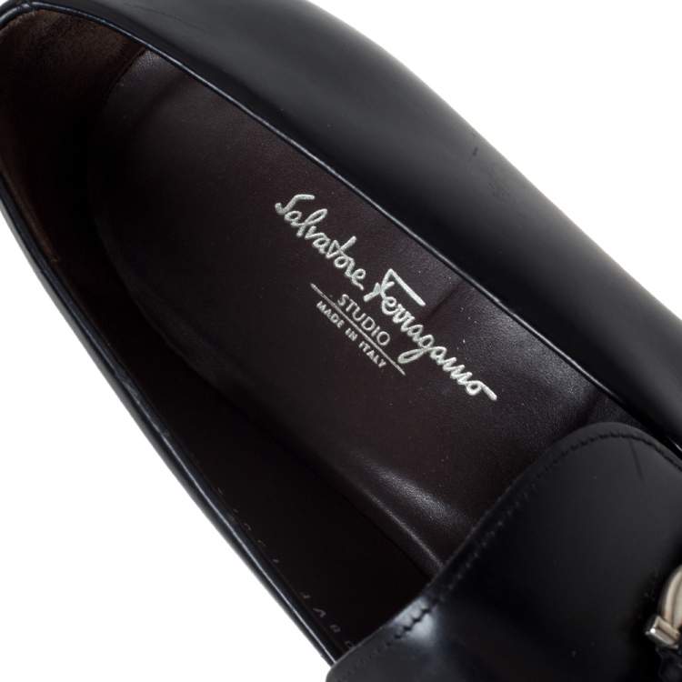 Pre Owned Salvatore Ferragamo Black Leather Horsebit Slip On Loafers Size 44
