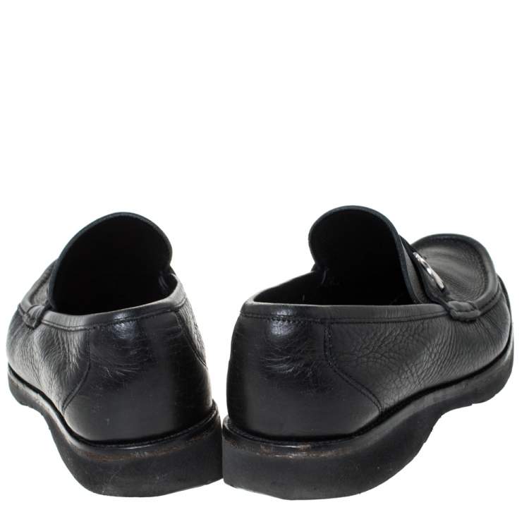 مملوكة مسبقًا Salvatore Ferragamo Black Leather Horsebit Slip On Loafers Size 43