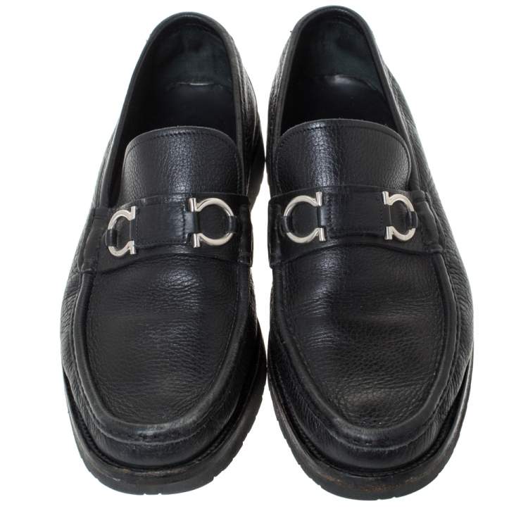 مملوكة مسبقًا Salvatore Ferragamo Black Leather Horsebit Slip On Loafers Size 43