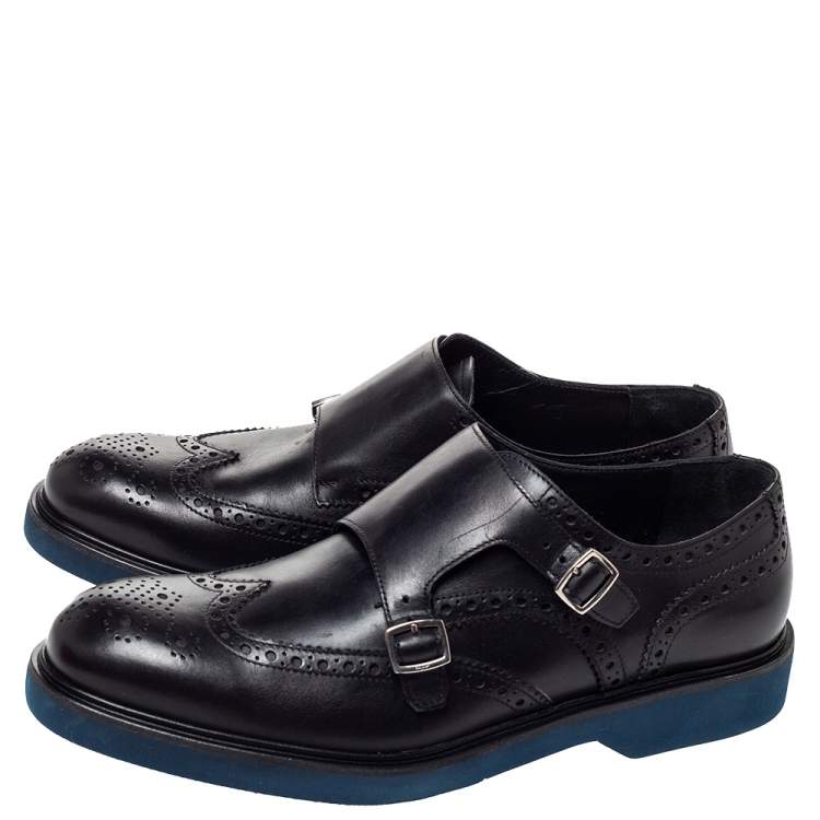 Pre Owned Salvatore Ferragamo Black Brogue Leather Monk Derby Size 42