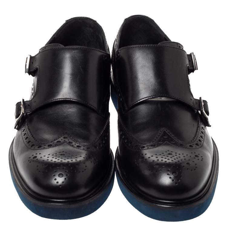 Pre Owned Salvatore Ferragamo Black Brogue Leather Monk Derby Size 42