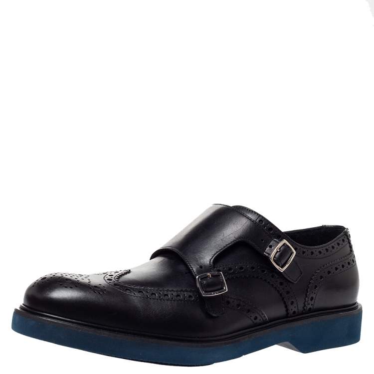 Pre Owned Salvatore Ferragamo Black Brogue Leather Monk Derby Size 42