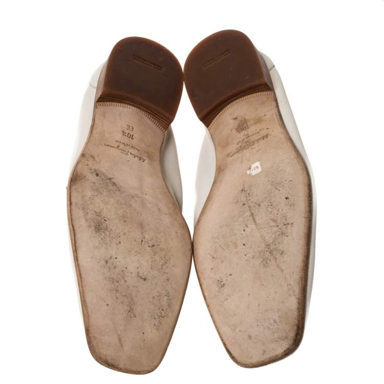 Pre Owned Salvatore Ferragamo White Leather Penny Loafers Size 44.5