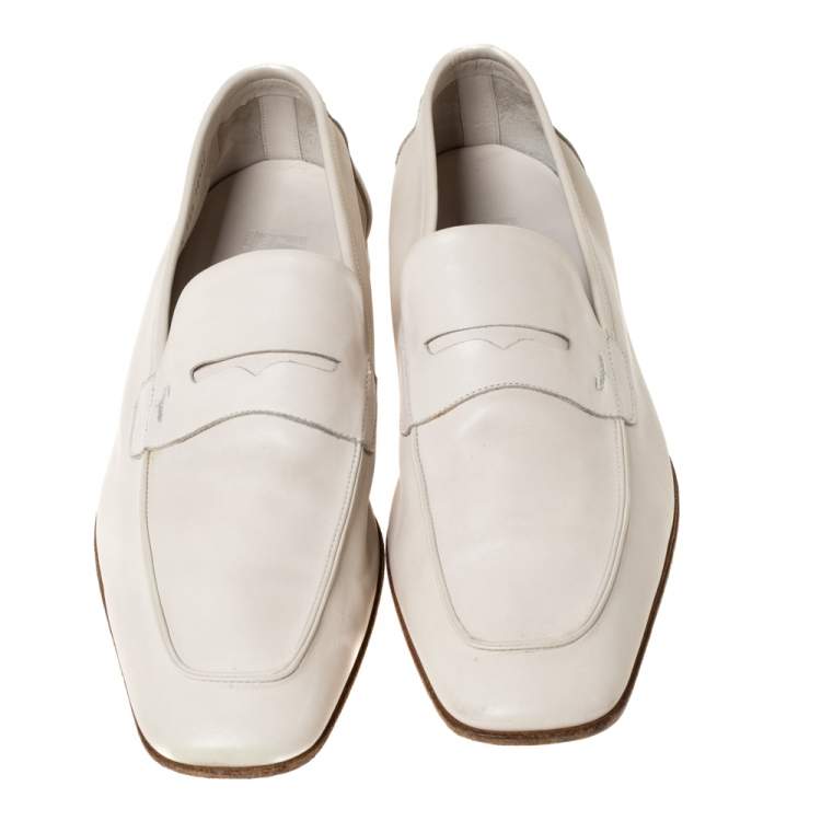 Pre Owned Salvatore Ferragamo White Leather Penny Loafers Size 44.5