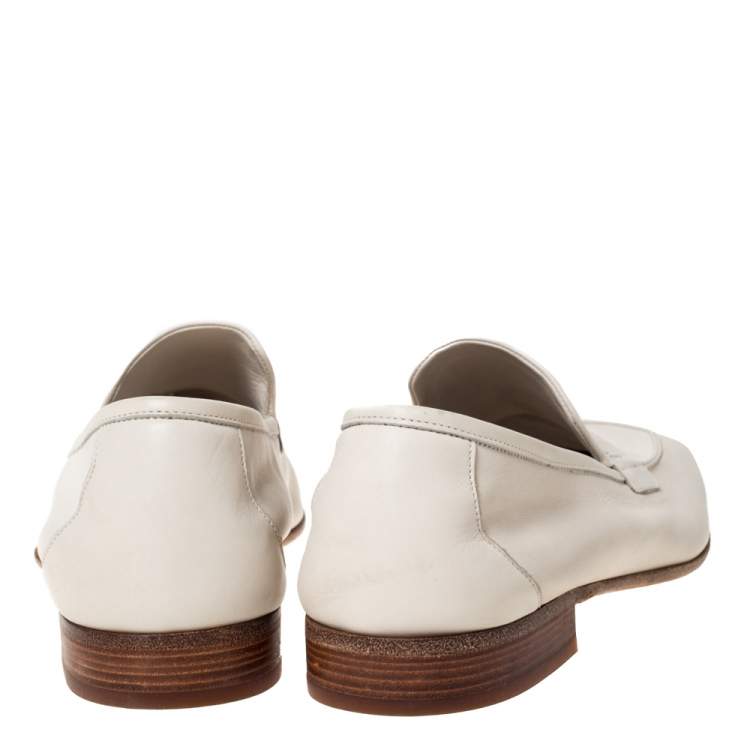 Pre Owned Salvatore Ferragamo White Leather Penny Loafers Size 44.5