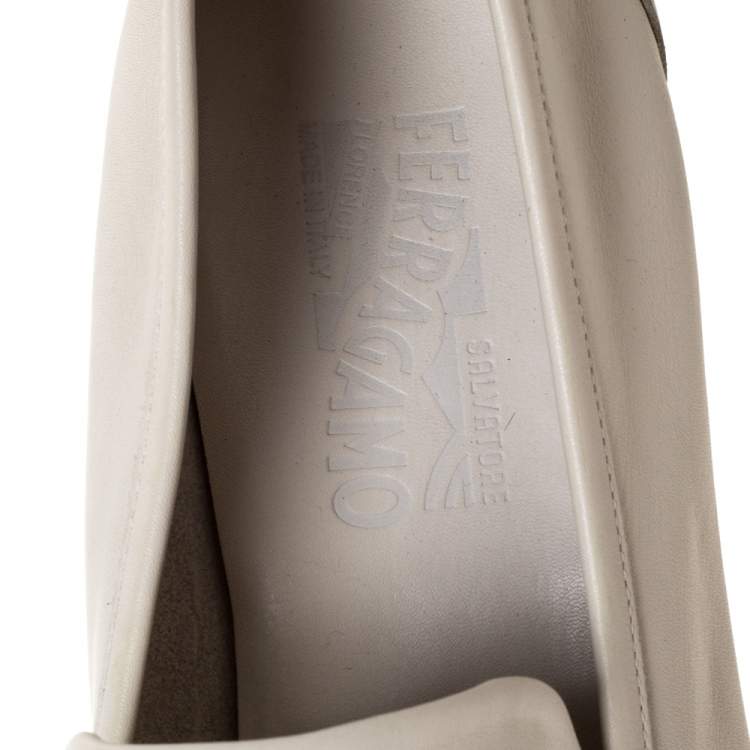 Pre Owned Salvatore Ferragamo White Leather Penny Loafers Size 44.5