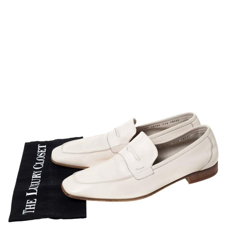 Pre Owned Salvatore Ferragamo White Leather Penny Loafers Size 44.5