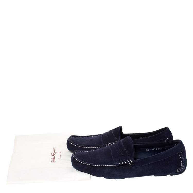 Pre Owned Salvatore Ferragamo Blue Suede Penny Driving Loafers Size 43