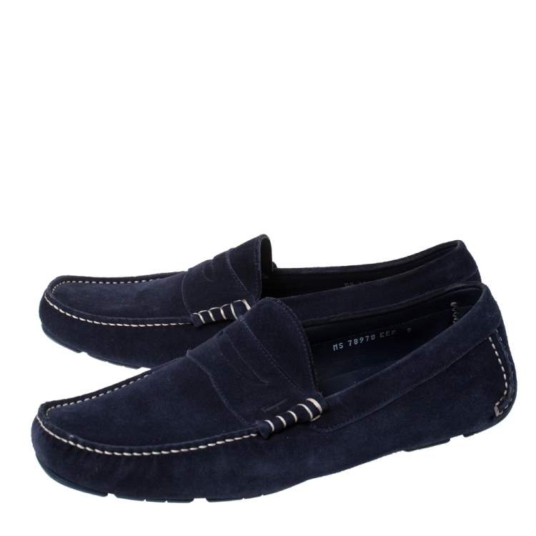 Pre Owned Salvatore Ferragamo Blue Suede Penny Driving Loafers Size 43