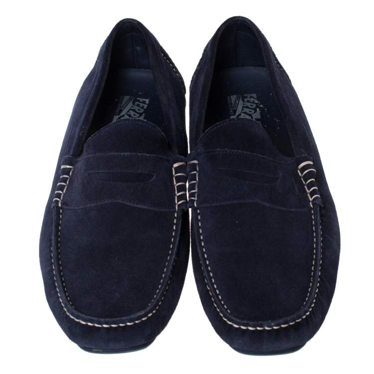 Pre Owned Salvatore Ferragamo Blue Suede Penny Driving Loafers Size 43