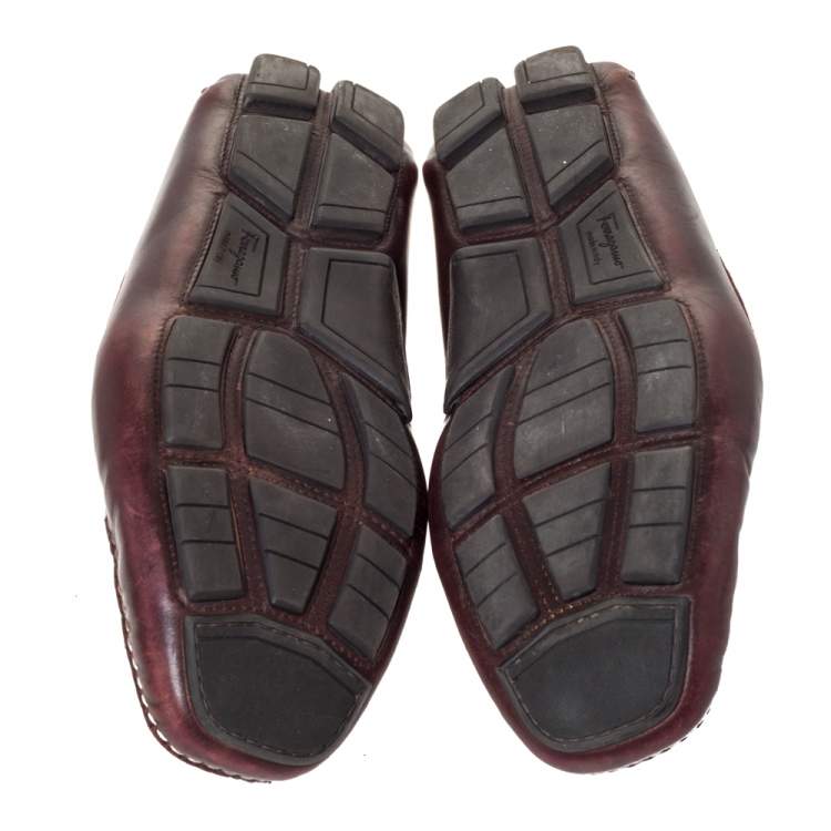 Pre Owned Salvatore Ferragamo Burgundy Leather Horsebit Slip On Loafers Size 43