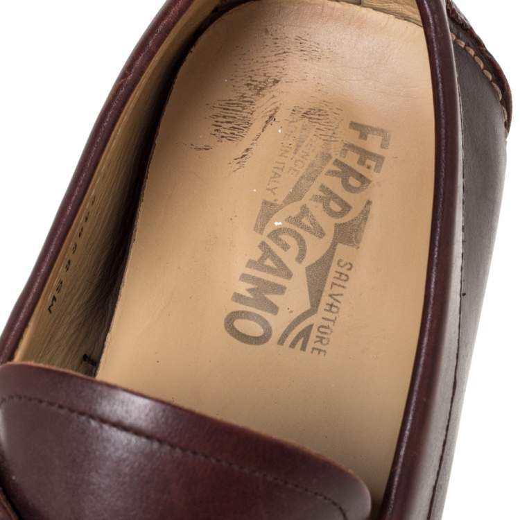 Pre Owned Salvatore Ferragamo Burgundy Leather Horsebit Slip On Loafers Size 43
