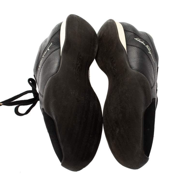 Pre Owned Salvatore Ferragamo Black Leather And Suede Low Top Sneakers Size 42.5