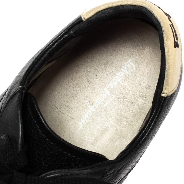 Pre Owned Salvatore Ferragamo Black Leather And Suede Low Top Sneakers Size 42.5