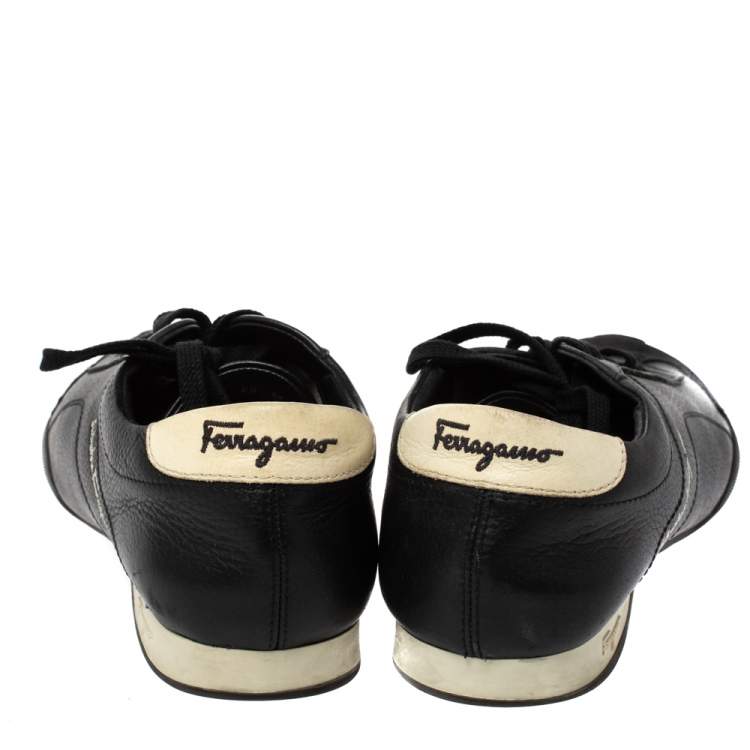 Pre Owned Salvatore Ferragamo Black Leather And Suede Low Top Sneakers Size 42.5