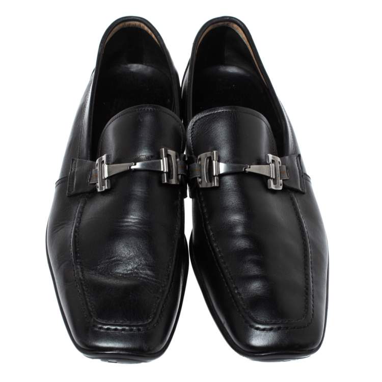 مملوكة مسبقًا Salvatore Ferragamo Black Leather Gancini Bit Loafers Size 42.5