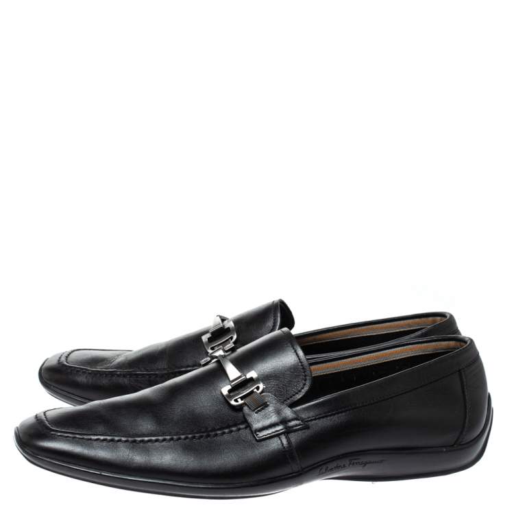 مملوكة مسبقًا Salvatore Ferragamo Black Leather Gancini Bit Loafers Size 42.5