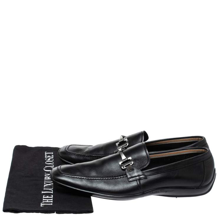 مملوكة مسبقًا Salvatore Ferragamo Black Leather Gancini Bit Loafers Size 42.5