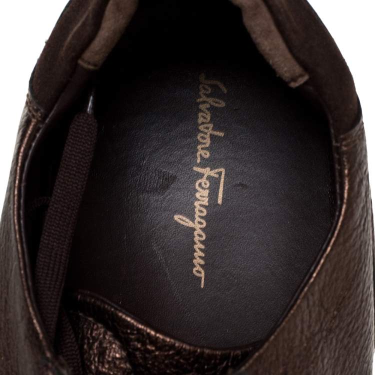 Pre Owned Salvatore Ferragamo Metallic Bronze Leather Low Top Sneakers Size 44
