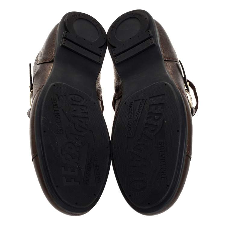 Pre Owned Salvatore Ferragamo Metallic Bronze Leather Low Top Sneakers Size 44