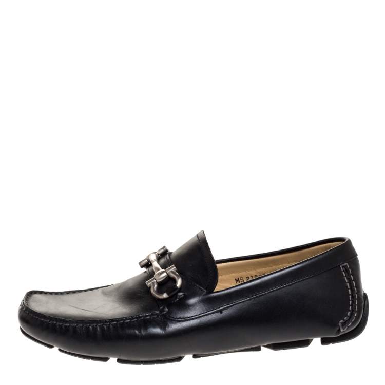 Pre Owned Salvatore Ferragamo Black Leather Gancini Bit Loafers Size 44