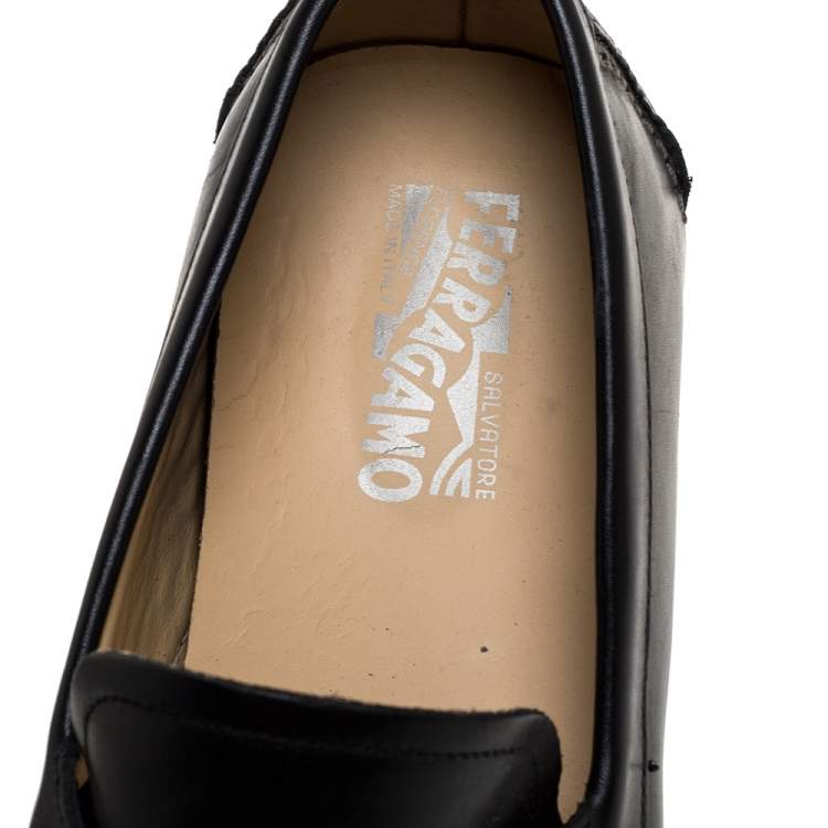 Pre Owned Salvatore Ferragamo Black Leather Gancini Bit Loafers Size 44