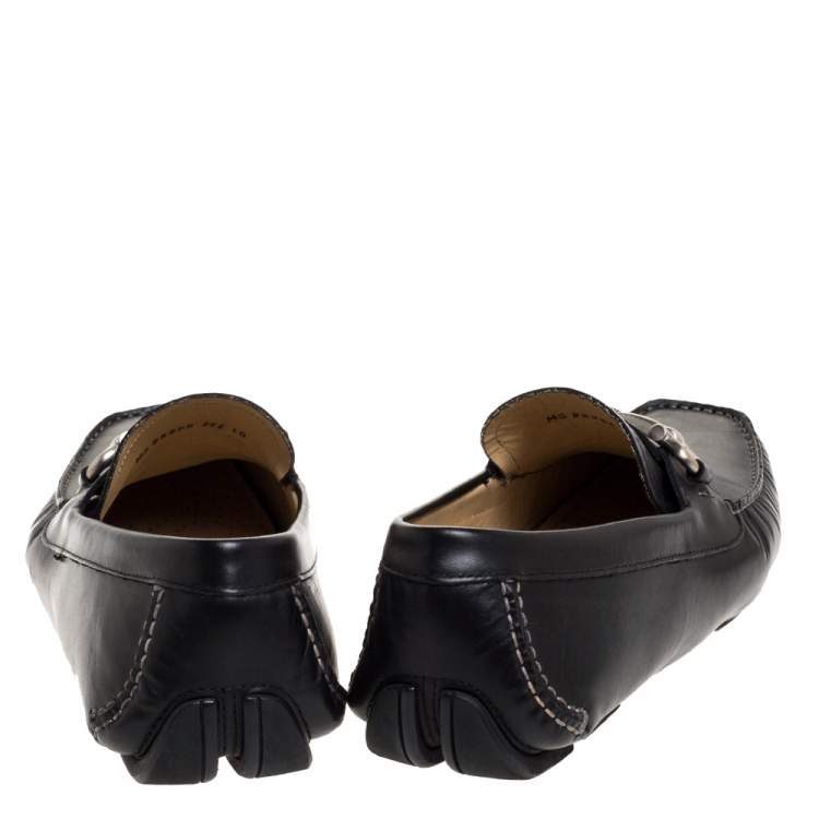 Pre Owned Salvatore Ferragamo Black Leather Gancini Bit Loafers Size 44