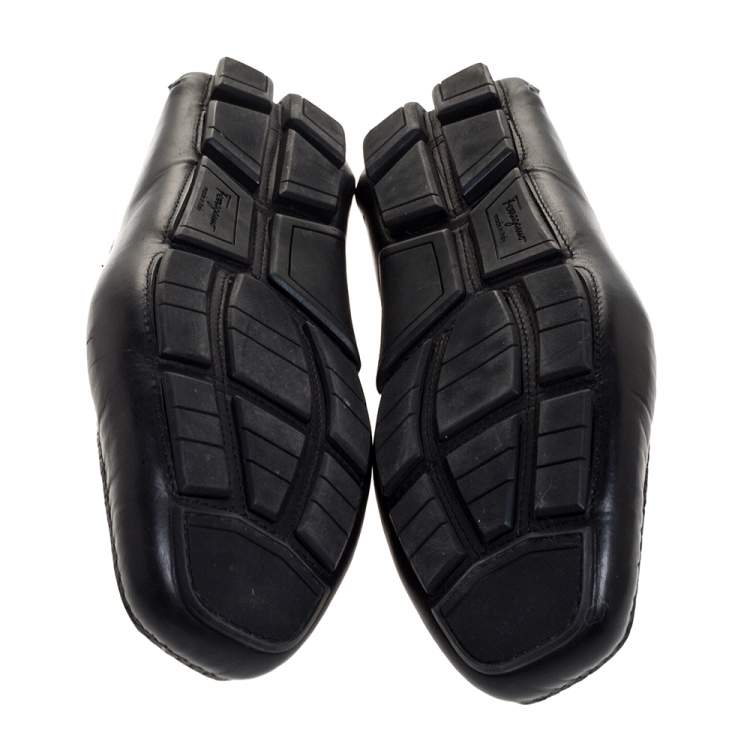 Pre Owned Salvatore Ferragamo Black Leather Gancini Bit Loafers Size 44