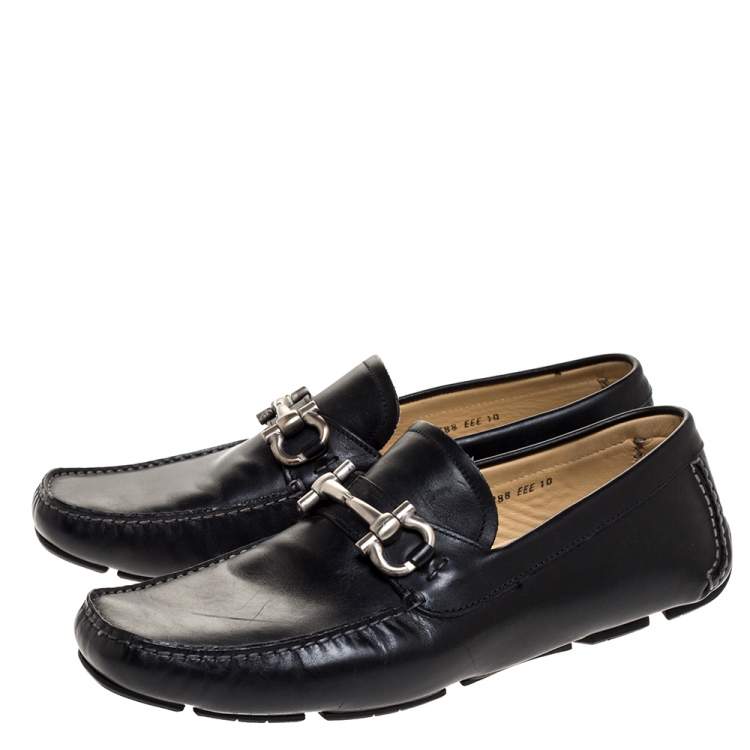 Pre Owned Salvatore Ferragamo Black Leather Gancini Bit Loafers Size 44