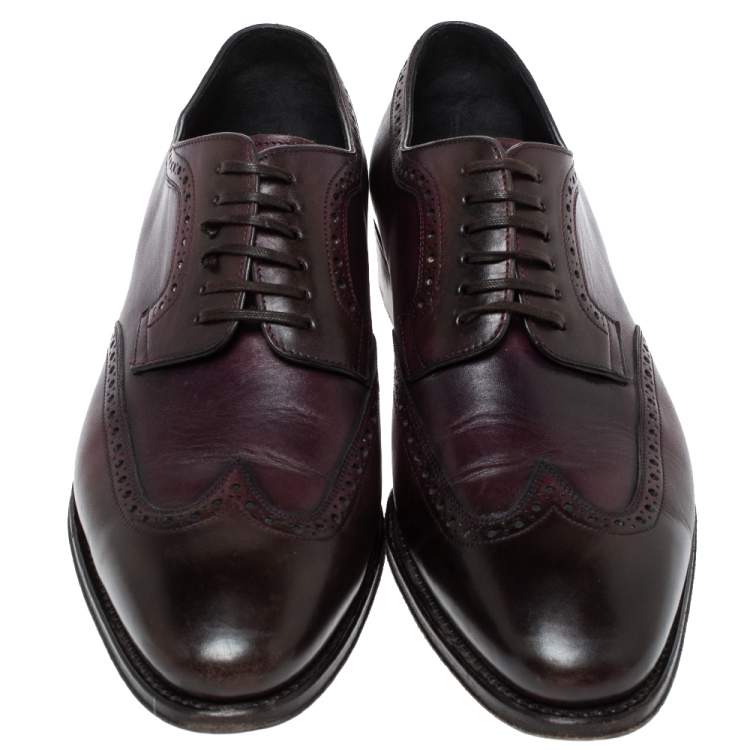 Pre Owned Salvatore Ferragamo Brown/Purple Leather Wingtip Derby Size 42.5