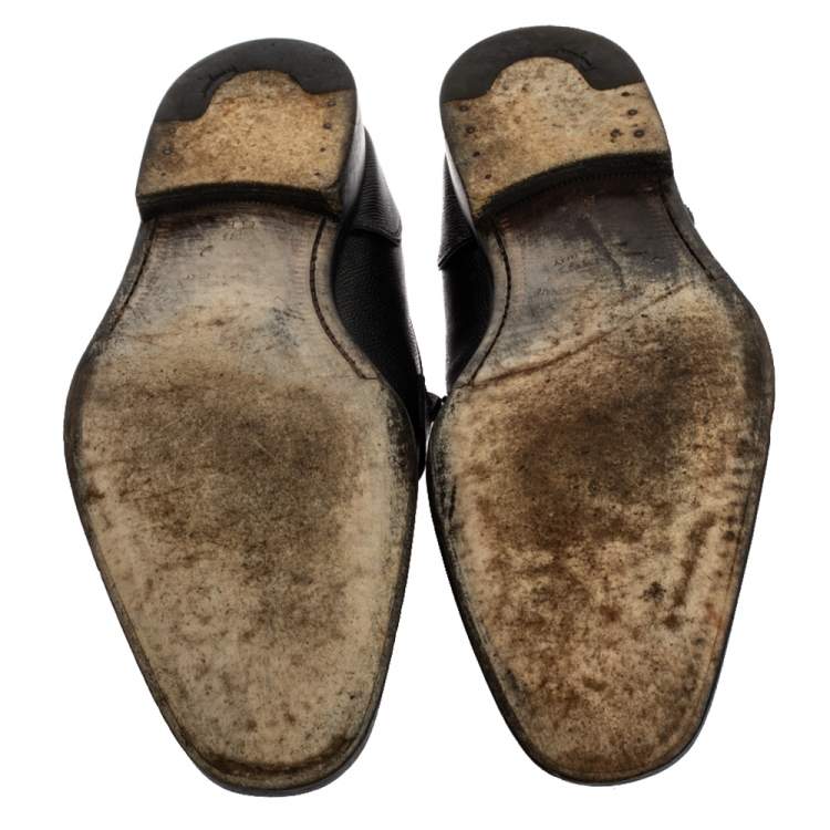 Pre Owned Salvatore Ferragamo Black Textured Leather Penny Loafers Size 44.5