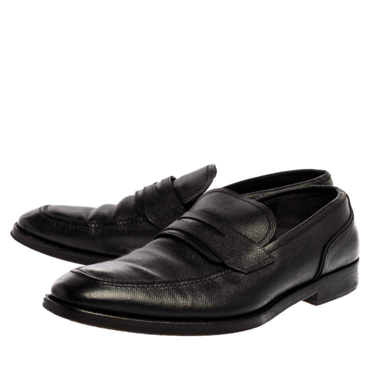 Pre Owned Salvatore Ferragamo Black Textured Leather Penny Loafers Size 44.5