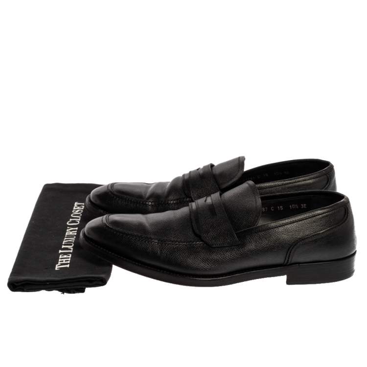 Pre Owned Salvatore Ferragamo Black Textured Leather Penny Loafers Size 44.5