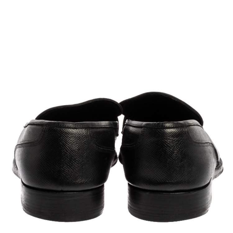 Pre Owned Salvatore Ferragamo Black Textured Leather Penny Loafers Size 44.5
