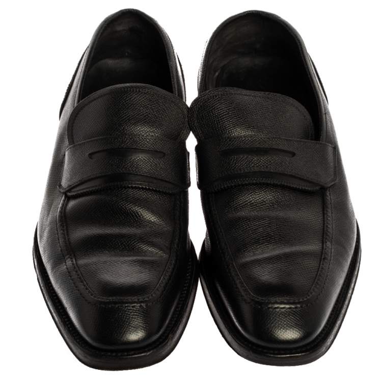 Pre Owned Salvatore Ferragamo Black Textured Leather Penny Loafers Size 44.5