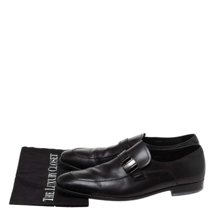 Pre Owned Salvatore Ferragamo Black Leather 'Mattia' Buckle Loafers Size 44