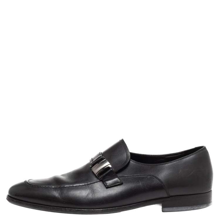 Pre Owned Salvatore Ferragamo Black Leather 'Mattia' Buckle Loafers Size 44