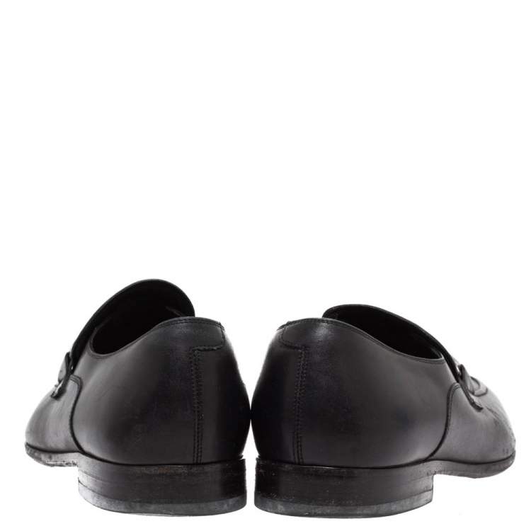 Pre Owned Salvatore Ferragamo Black Leather 'Mattia' Buckle Loafers Size 44
