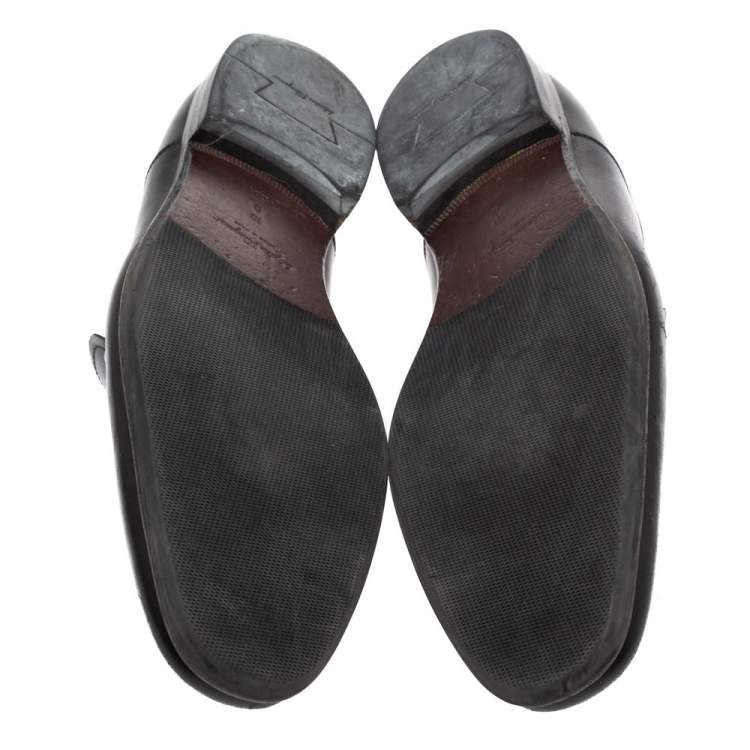 Pre Owned Salvatore Ferragamo Black Leather 'Mattia' Buckle Loafers Size 44