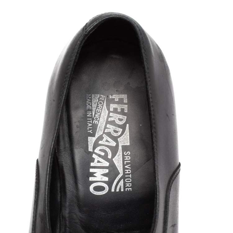 Pre Owned Salvatore Ferragamo Black Leather 'Mattia' Buckle Loafers Size 44