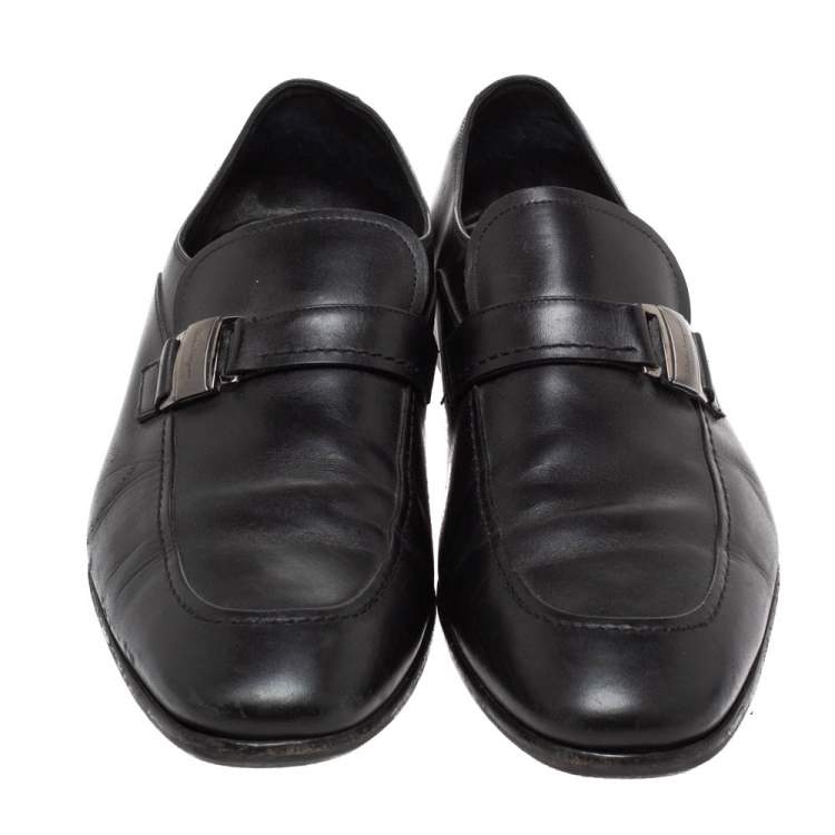 Pre Owned Salvatore Ferragamo Black Leather 'Mattia' Buckle Loafers Size 44