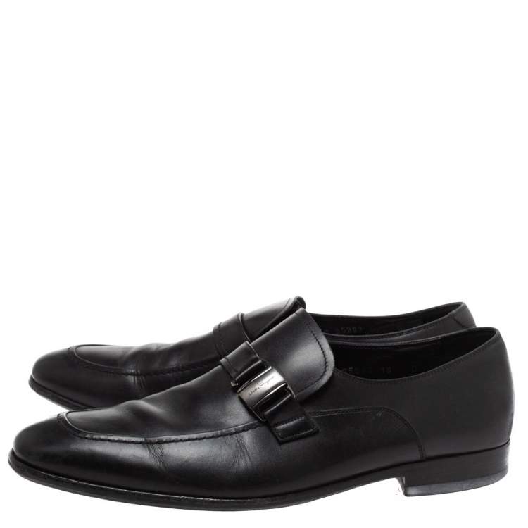 Pre Owned Salvatore Ferragamo Black Leather 'Mattia' Buckle Loafers Size 44