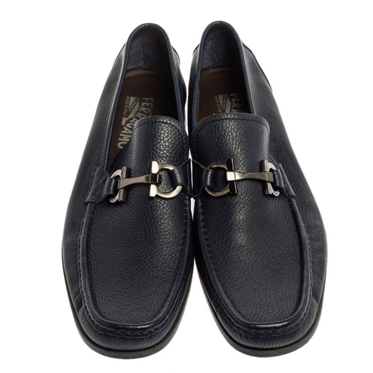 مملوكة مسبقًا Salvatore Ferragamo Blue Leather Parigi Gancini Driver Loafers Size 43.5
