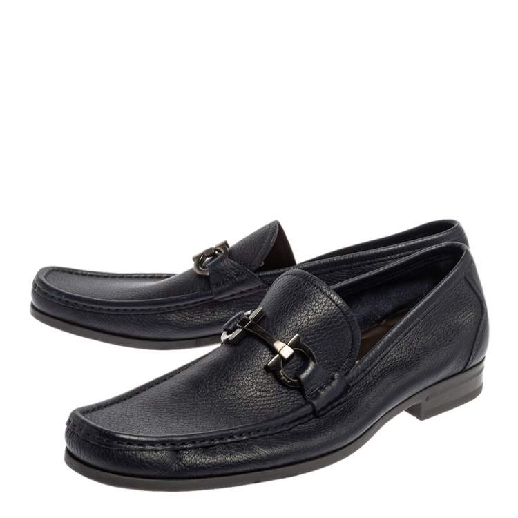 مملوكة مسبقًا Salvatore Ferragamo Blue Leather Parigi Gancini Driver Loafers Size 43.5