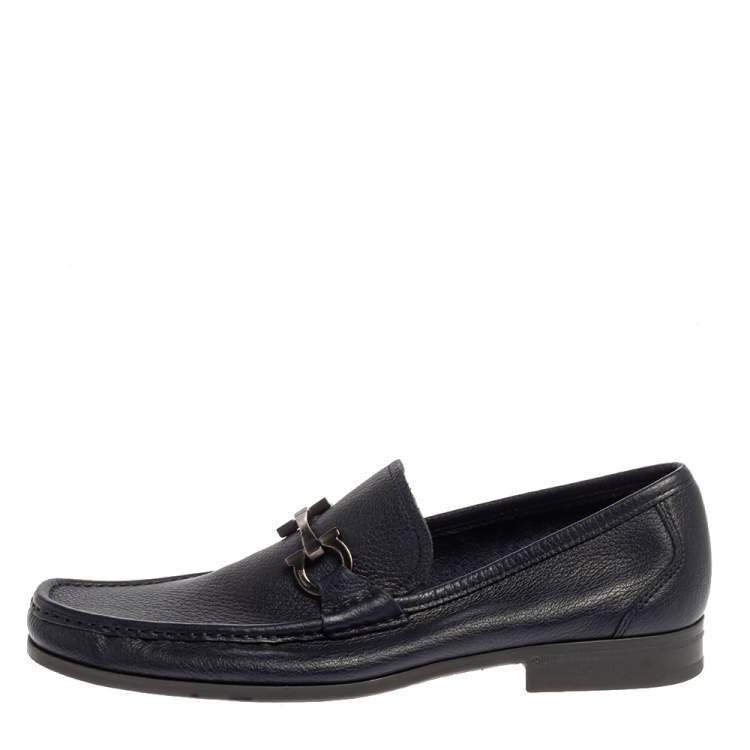 مملوكة مسبقًا Salvatore Ferragamo Blue Leather Parigi Gancini Driver Loafers Size 43.5